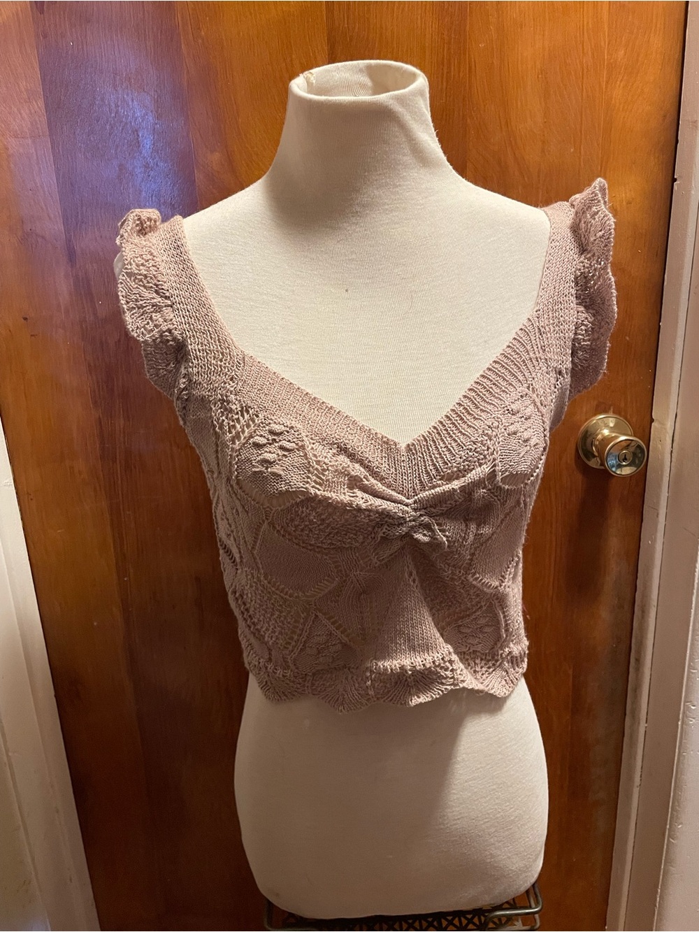 Ruffle Strap Knit Twist Crop Top - Blush